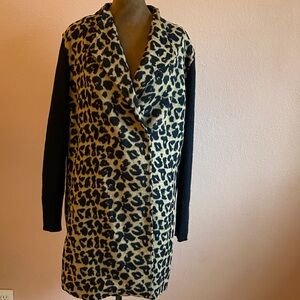 KENNETH COLE Animal Print Coat with Black Sleeves